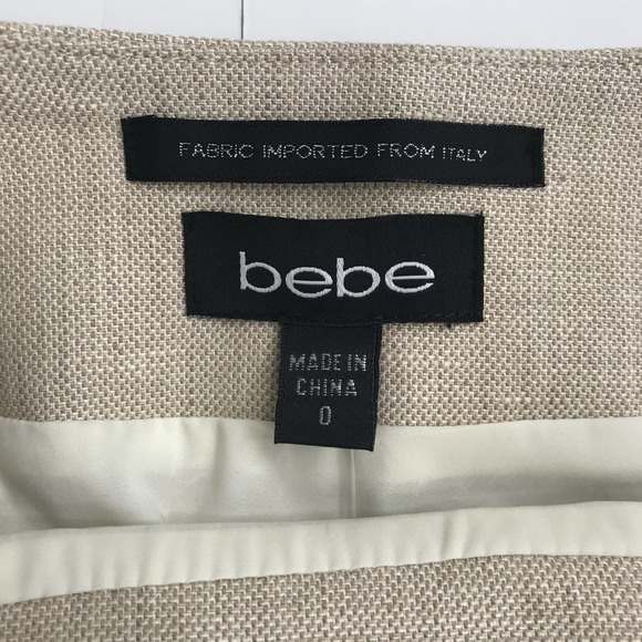 Bebe Mini Pencil Skirt Sz 0 Linen Blend NWT Tan Women Pocket Detail Straight - Picture 4 of 8